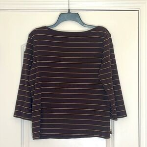Chaps 100% Cotton Brown w/Cream Stripes Long Sleeve Shirt Size XL